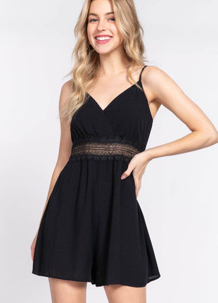 ACTIVE BASIC Waist Lace Trim Cami Romper - MimiStylez