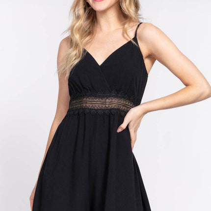 ACTIVE BASIC Waist Lace Trim Cami Romper - MimiStylez