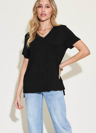 Basic Bae Full Size V-Neck High-Low T-Shirt - MimiStylez