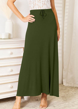 Double Take Full Size Soft Rayon Drawstring Waist Maxi Skirt Rayon - MimiStylez