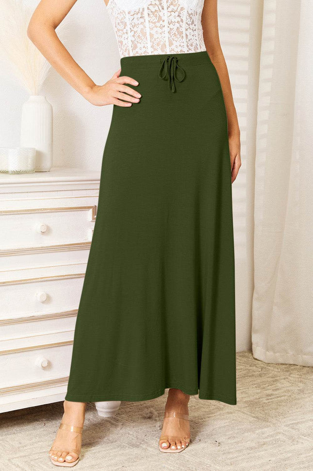 Double Take Full Size Soft Rayon Drawstring Waist Maxi Skirt Rayon - MimiStylez