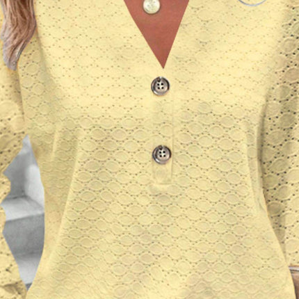 Eyelet Notched Long Sleeve T-Shirt - MimiStylez