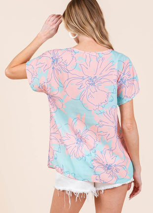 BOMBOM Floral Short Sleeve T-Shirt - MimiStylez
