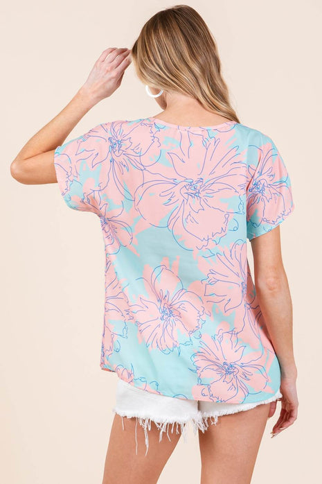 BOMBOM Floral Short Sleeve T-Shirt - MimiStylez