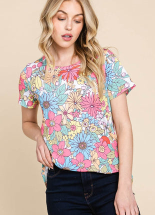 BOMBOM Floral Short Sleeve T-Shirt - MimiStylez