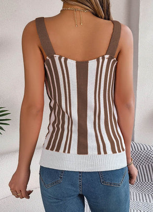 Openwork Striped V-Neck Tank - MimiStylez