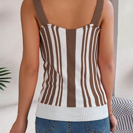 Openwork Striped V-Neck Tank - MimiStylez