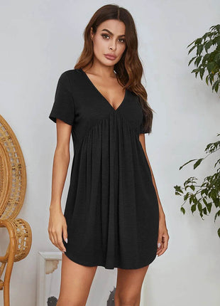 V-Neck Short Sleeve Lounge Dress - MimiStylez
