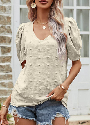 Swiss Dot Short Puff Sleeve Top - MimiStylez
