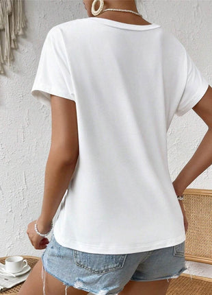 Asymmetric Hem Round Neck T-Shirt - MimiStylez