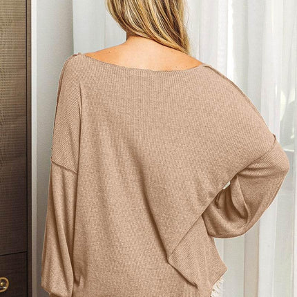 BiBi Exposed Seam Long Sleeve Top - MimiStylez