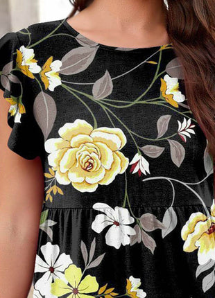 Printed Round Neck Tiered Dress - MimiStylez