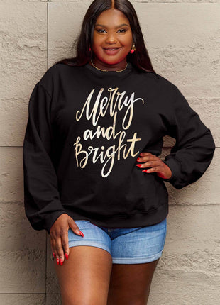 Simply Love Full Size MERRY AND BRIGHT Graphic Sweatshirt - MimiStylez
