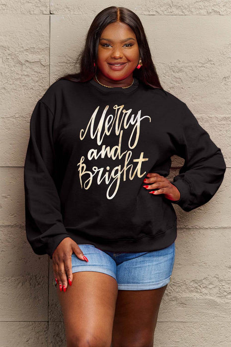 Simply Love Full Size MERRY AND BRIGHT Graphic Sweatshirt - MimiStylez
