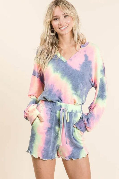 BiBi Tie Dye French Terry Top and Shorts Set - MimiStylez