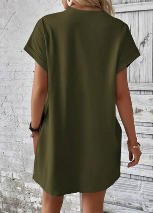 Round Neck Short Sleeve Mini Dress - MimiStylez