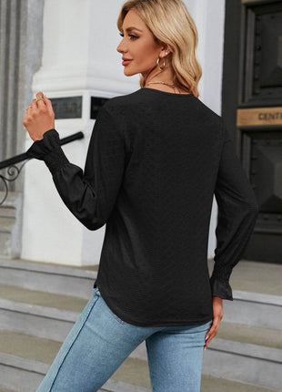 V-Neck Flounce Sleeve Blouse - MimiStylez