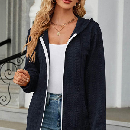 Drawstring Zip Up Long Sleeve Hoodie - MimiStylez