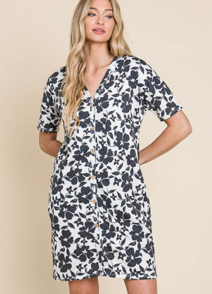 BOMBOM Floral Button Down Mini Dress - MimiStylez
