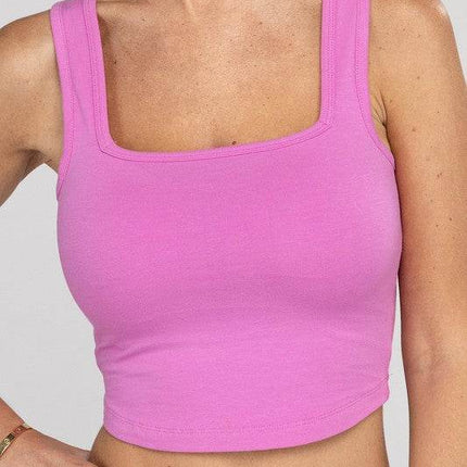 Cotton Square Neck Cropped Cami Top - MimiStylez