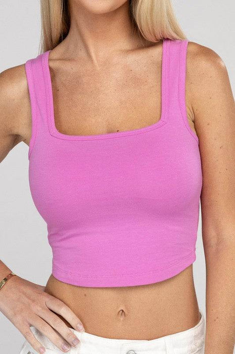 Cotton Square Neck Cropped Cami Top - MimiStylez
