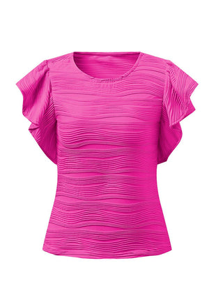 Textured Round Neck Cap Sleeve Top - MimiStylez