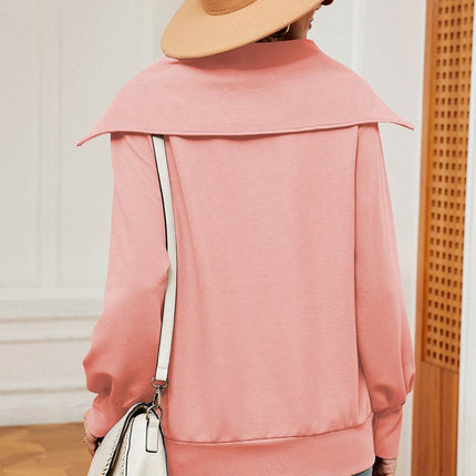 Half Zip Lantern Sleeve Sweatshirt - MimiStylez
