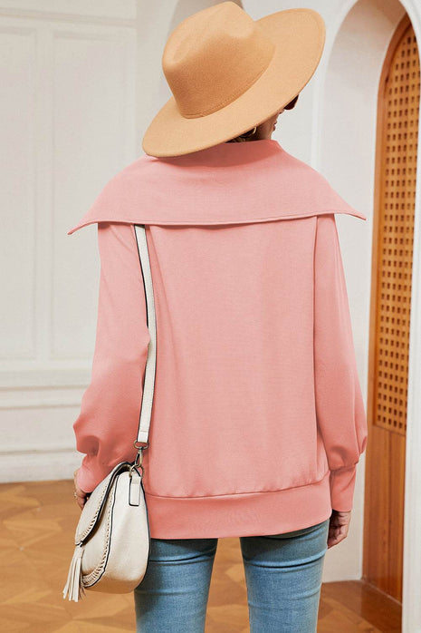 Half Zip Lantern Sleeve Sweatshirt - MimiStylez