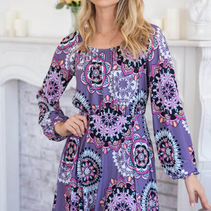 White Birch Printed Long Sleeve Mini Dress with Short Liner - MimiStylez