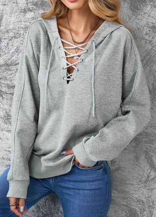 Lace-Up Dropped Shoulder Hoodie - MimiStylez