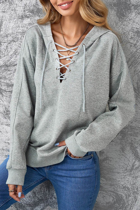 Lace-Up Dropped Shoulder Hoodie - MimiStylez