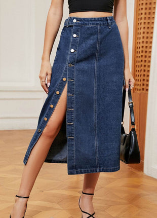Button Down Midi Denim Skirt - MimiStylez