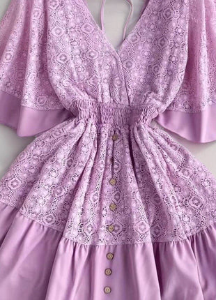 Lace Cutout Half Sleeve Mini Dress - MimiStylez