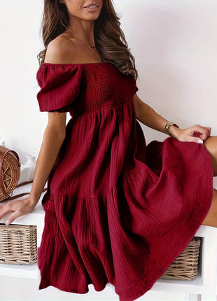 Full Size Ruffled Off-Shoulder Short Sleeve Dress - MimiStylez