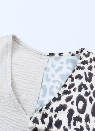 Leopard Color Block V-Neck Blouse - MimiStylez