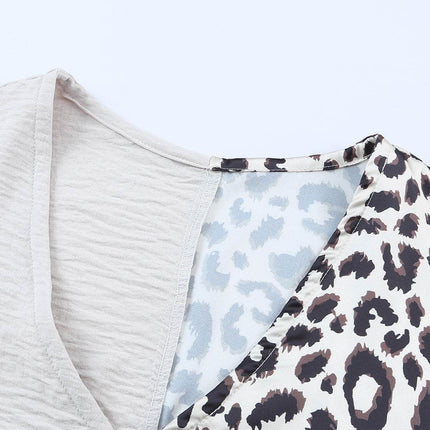 Leopard Color Block V-Neck Blouse - MimiStylez