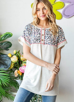 Heimish Full Size Exposed Seam Leopard Short Sleeve T-Shirt - MimiStylez