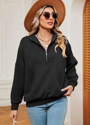 Half Zip Dropped Shoulder Sweatshirt - MimiStylez