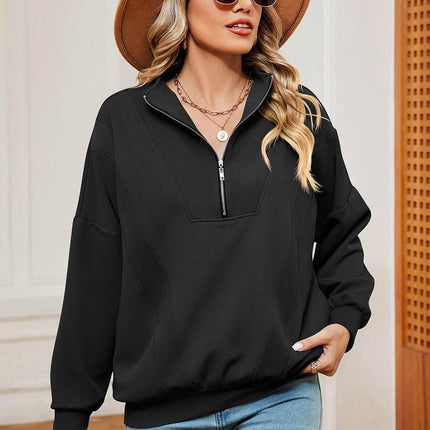 Half Zip Dropped Shoulder Sweatshirt - MimiStylez