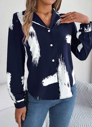 Printed Collared Neck Button Up Shirt - MimiStylez