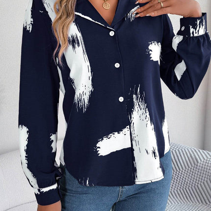 Printed Collared Neck Button Up Shirt - MimiStylez