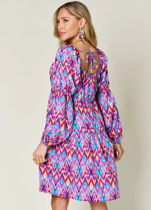 Double Take Full Size Printed Long Sleeve Dress - MimiStylez