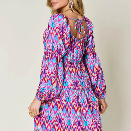 Double Take Full Size Printed Long Sleeve Dress - MimiStylez