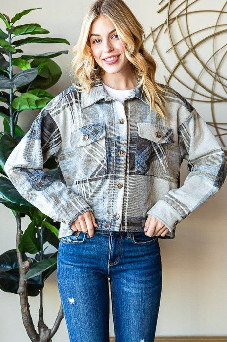 Reborn J Plaid Button Up Long Sleeve Shacket - MimiStylez