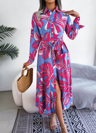 Tied Button Up Long Sleeve Dress - MimiStylez