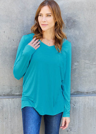 Basic Bae Full Size V-Neck Long Sleeve Top - MimiStylez