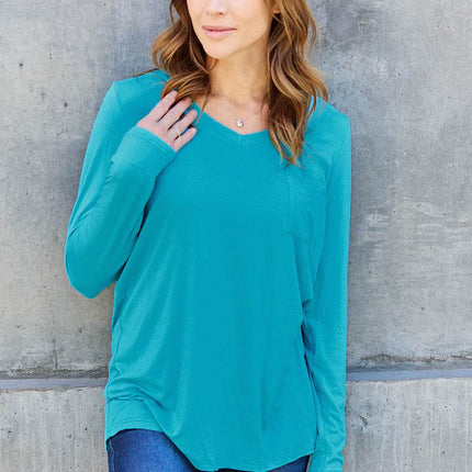 Basic Bae Full Size V-Neck Long Sleeve Top - MimiStylez