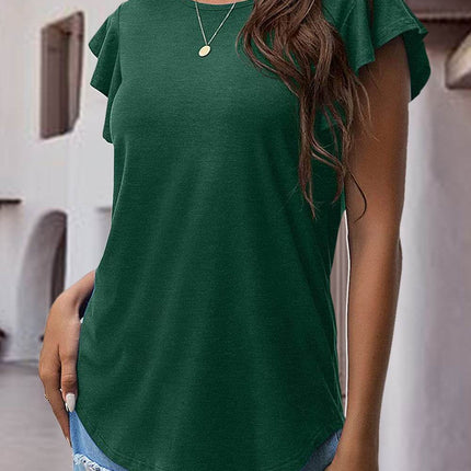 Ruffled Round Neck Cap Sleeve Blouse - MimiStylez