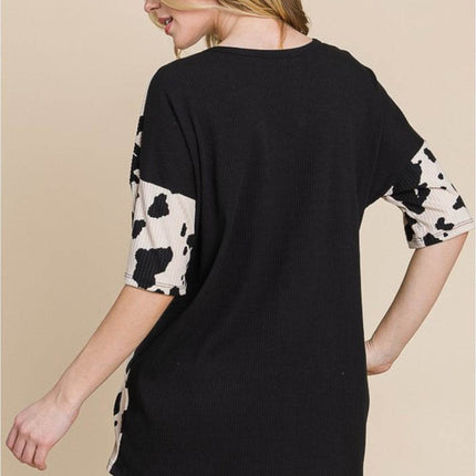 BOMBOM Rodeo Love Ribbed Animal Contrast Tee - MimiStylez