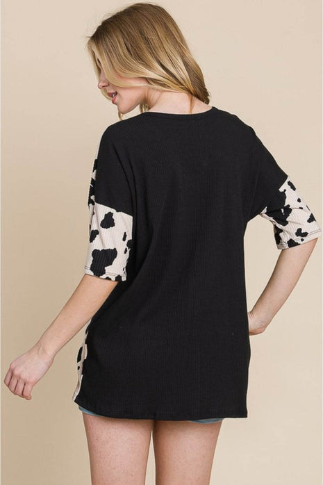 BOMBOM Rodeo Love Ribbed Animal Contrast Tee - MimiStylez